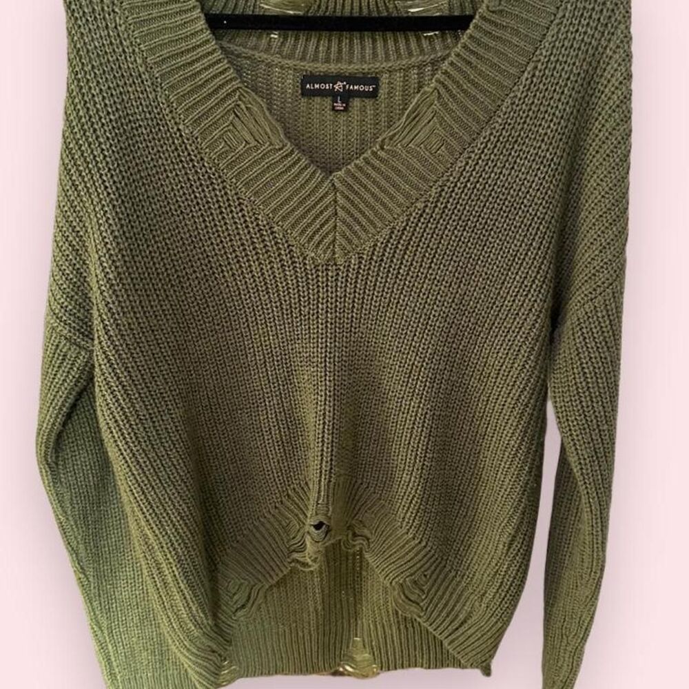 Almost-famous Women's Green and Khaki Jumper